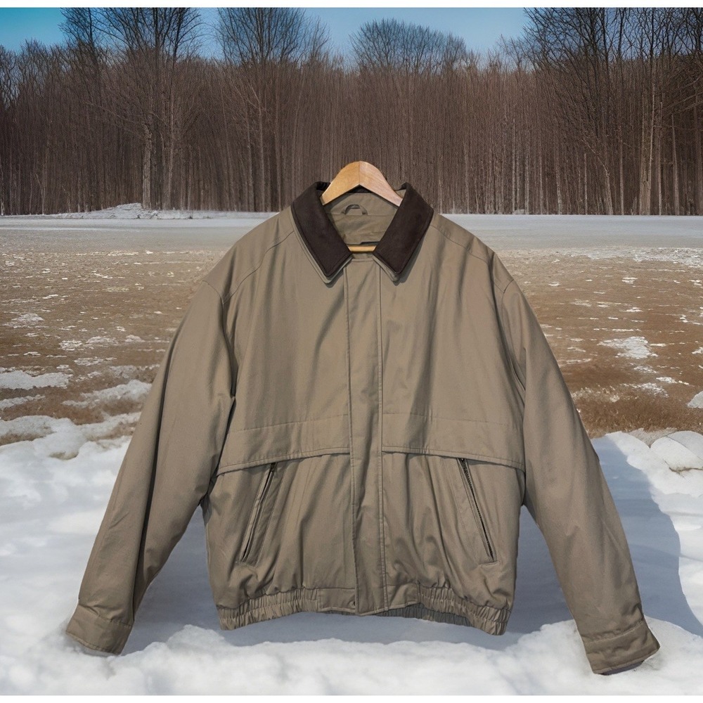 Roundtree & Yorke Outdoors Quilted Leather Trim Bomber Jacket Men Xl Beige